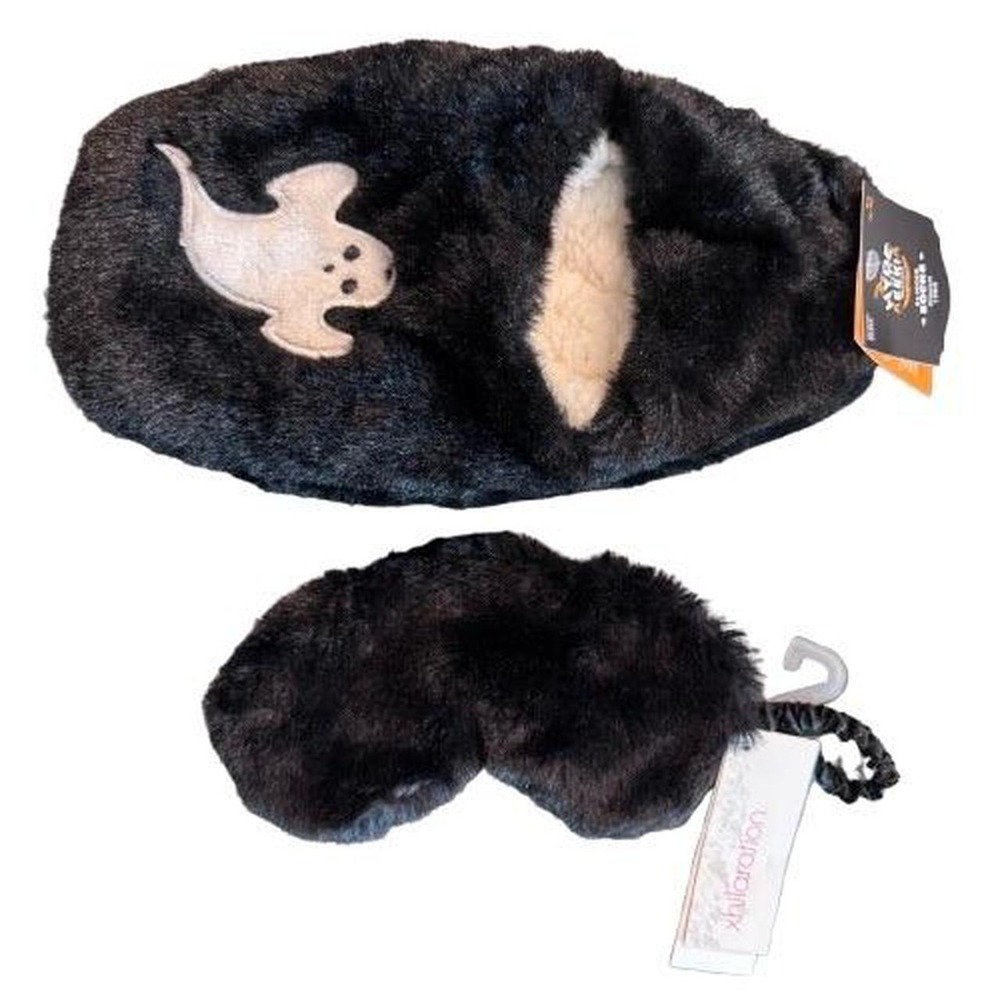 NWT Goth Sleep Set Fuzzy Ghost Slippers (Med) Fuzzy Black Sleep Mask